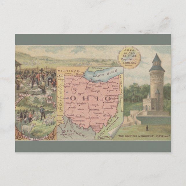 Vintage-Karte von Ohio Postkarte (Vorderseite)