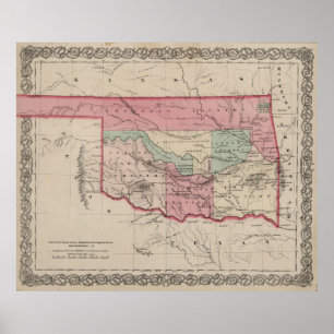 Vintage Karte von Oklahoma (1869) Poster