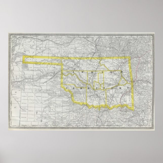 Vintage Karte von Oklahoma (1889) Poster (Vorne)