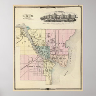 Vintage Karte von Oshkosh WI (1878) Poster