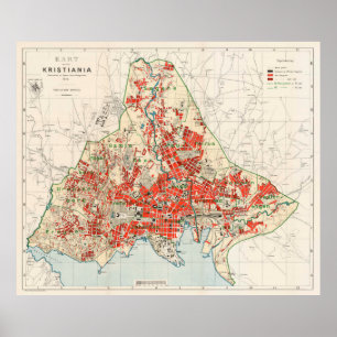 Vintage Karte von Oslo Norwegen (1911) Poster