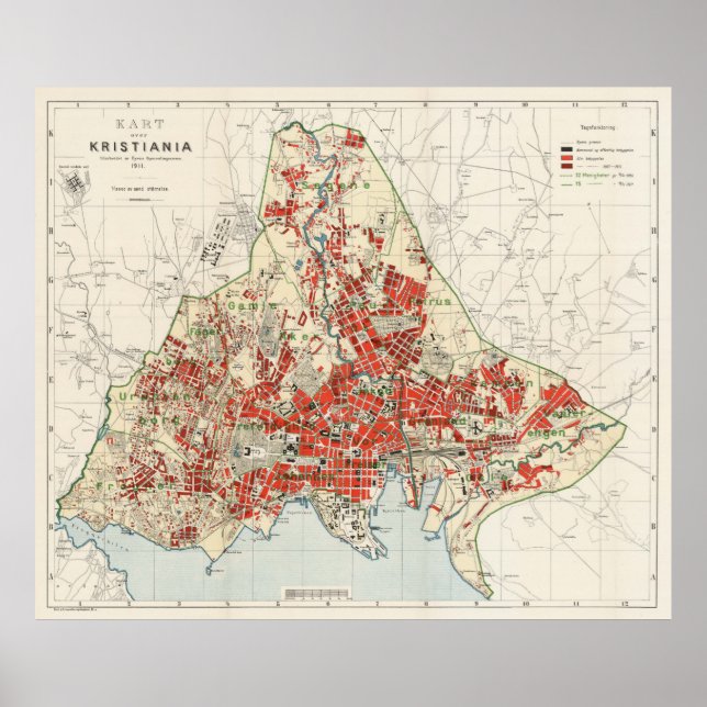 Vintage Karte von Oslo Norwegen (1911) Poster (Vorne)
