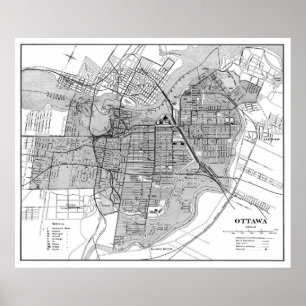 Vintage Karte von Ottawa Kanada (1915) BW Poster