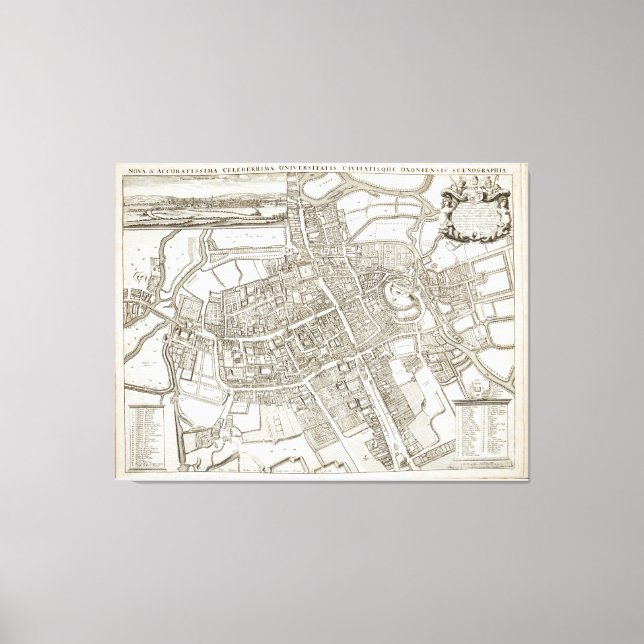 Vintage Karte von Oxford England (1675) Leinwanddruck (Vorderseite)