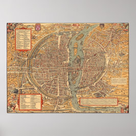 Vintage Karte von Paris (1575) Poster