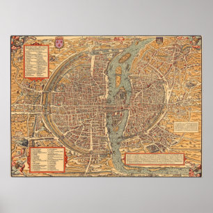 Vintage Karte von Paris (1575) Poster