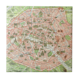 Vintage Karte von Paris (1920) Fliese