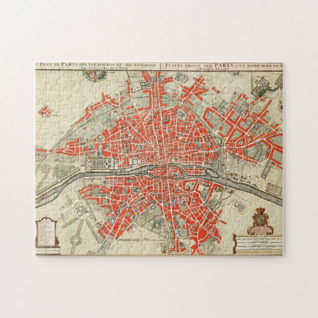 Vintage Karte von Paris Frankreich (1721-1774) Puzzle (Horizontal)