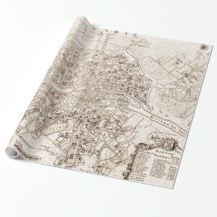 Vintage Karte von Paris Frankreich (1742) Geschenkpapier