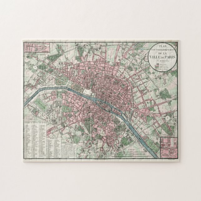 Vintage Karte von Paris Frankreich (1821) Puzzle (Horizontal)