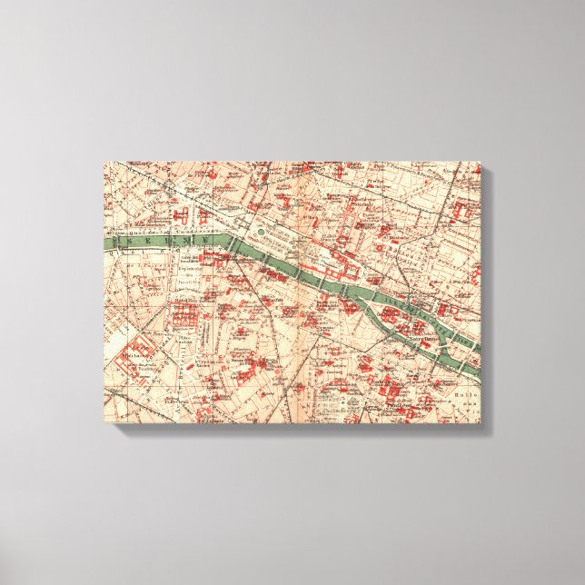 Vintage Karte von Paris Frankreich (1910) Leinwanddruck (Vorderseite)