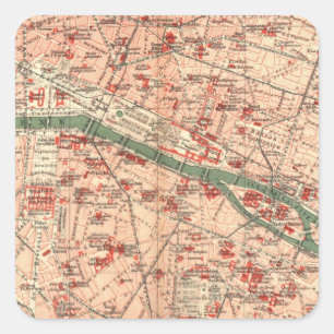 Vintage Karte von Paris Frankreich (1910) Quadratischer Aufkleber