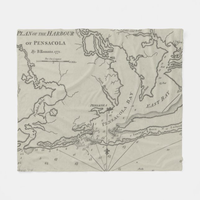 Vintage Karte von Pensacola Florida (1788) Fleecedecke (Vorderseite (Horizontal))