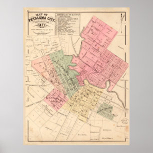 Vintage Karte von Petaluma CA (1877) Poster