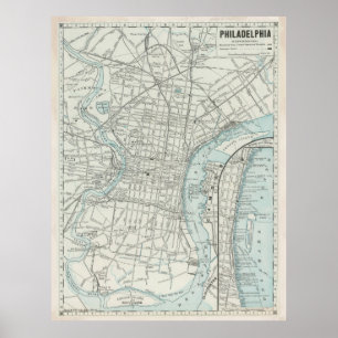 Vintage Karte von Philadelphia PA (1889) Poster