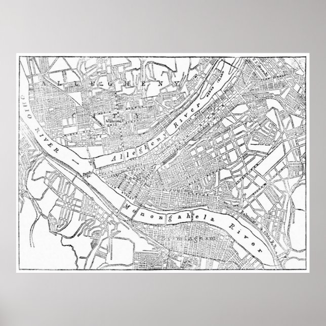 Vintage Karte von Pittsburgh (1885) Poster (Vorne)
