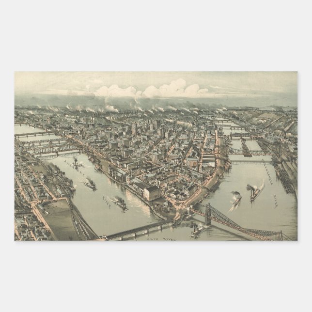Vintage Karte von Pittsburgh (1902) Rechteckiger Aufkleber (Vorderseite)
