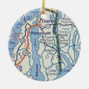 Vintage Karte von Portsmouth RI Keramik Ornament