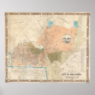Vintage Karte von Providence Rhode Island (1851) Poster