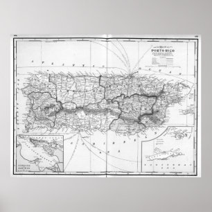 Vintage Karte von Puerto Rico (1901) BW Poster