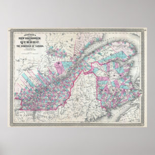 Vintage Karte von Quebec und New Brunswick (1870) Poster