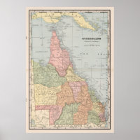 Vintage Karte von Queensland Australia (1901)