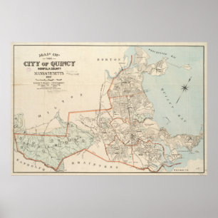 Vintage Karte von Quincy MA (1907) Poster
