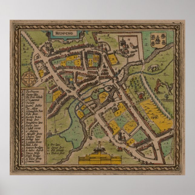 Vintage Karte von Reading England (1611) Poster (Vorne)