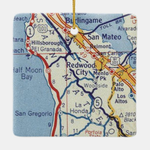 Vintage Karte von Redwood City Keramikornament