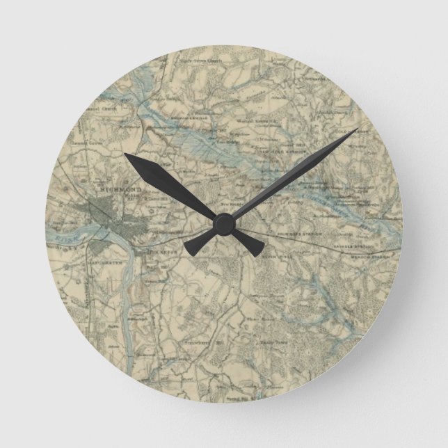 Vintage Karte von Richmond Virginia (1864) Runde Wanduhr (Vorderseite)
