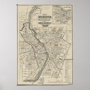 Vintage Karte von Rochester NY (1872) Poster