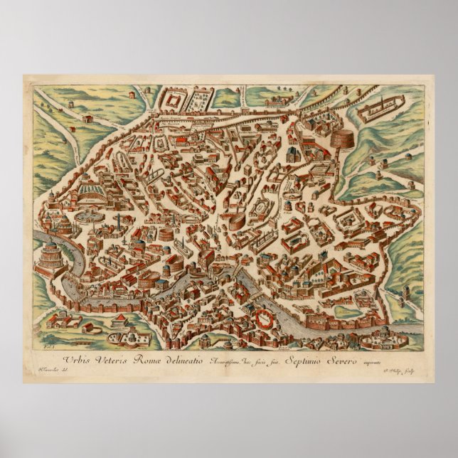 Vintage Karte von Rom Italien (1660) Poster (Vorne)