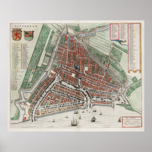 Vintage Karte von Rotterdam Niederlande (1649) 2 Poster