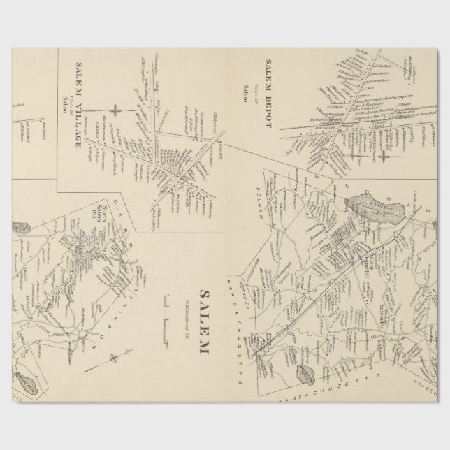 Vintage Karte von Salem Massachusetts (1892) Geschenkpapier (Saum)