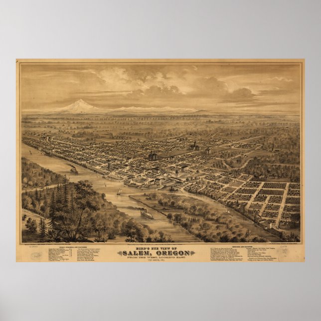Vintage Karte von Salem Oregon (1876) Poster (Vorne)