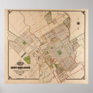 Vintage Karte von San Jose California (1886) Poster