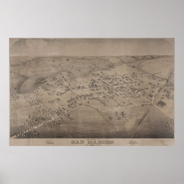 Vintage Karte von San Marcos Texas (1881) Poster (Vorne)