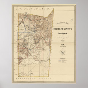 Vintage Karte von Santa Fe County Nanometer (1883) Poster