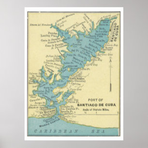 Vintage Karte von Santiago de Cuba (1898) Poster