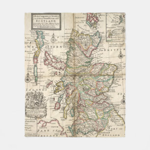 Vintage Karte von Schottland (1718) Fleecedecke