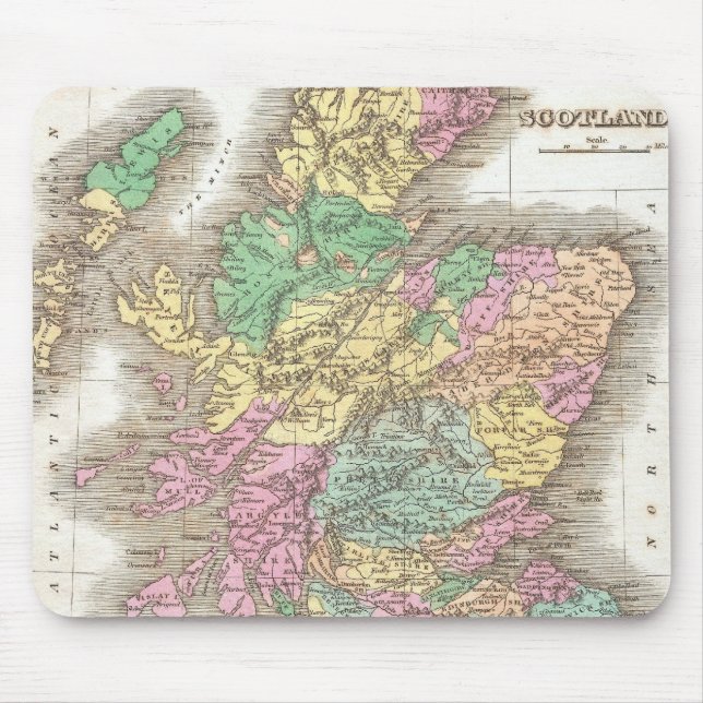 Vintage Karte von Schottland (1827) Mousepad (Vorne)