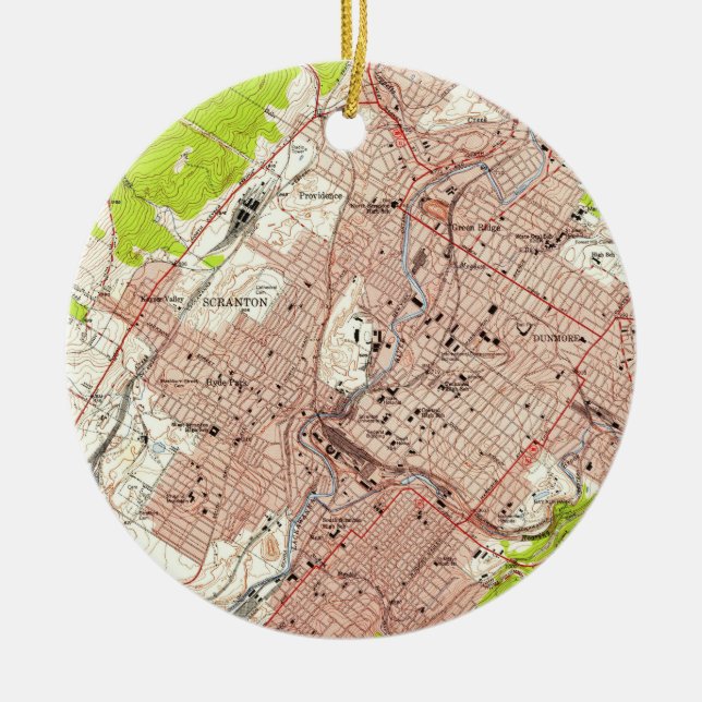 Vintage Karte von Scranton Pennsylvania (1947) Keramikornament (Vorne)