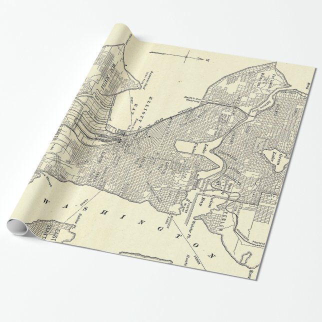 Vintage Karte von Seattle (1914) Geschenkpapier (Ungerollt)