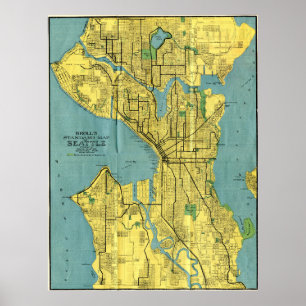 Vintage Karte von Seattle Washington (1914) Poster