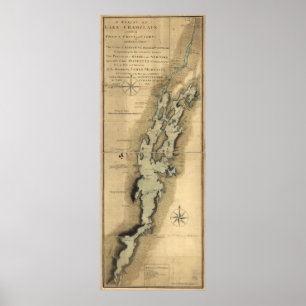 Vintage Karte von See Champlain (1865) Poster