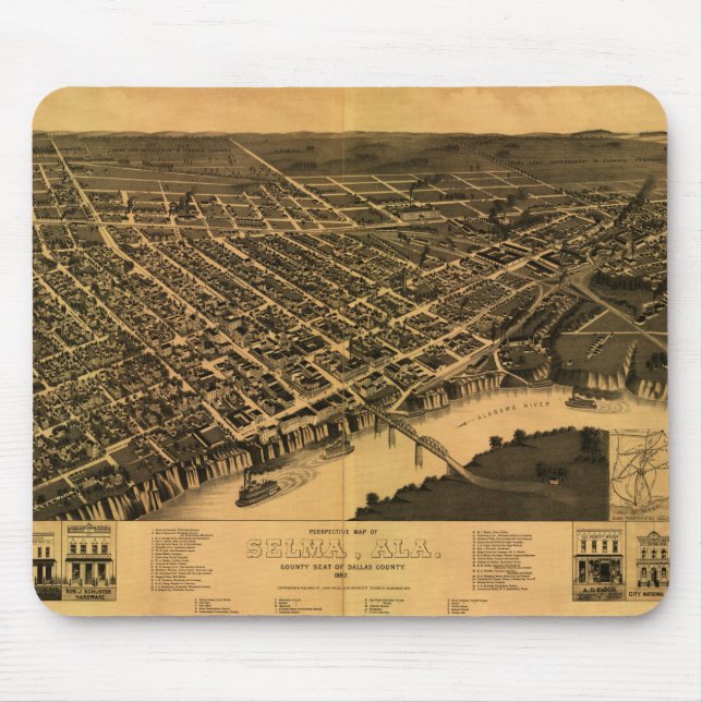 Vintage Karte von Selma, Alabama (1887) Mousepad (Vorne)