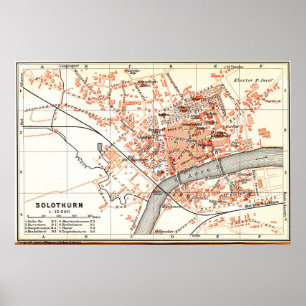 Vintage Karte von Solothurn Schweiz (1913) Poster
