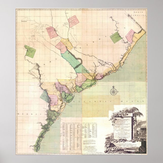 Vintage Karte von South Carolina (1757) Poster (Vorne)