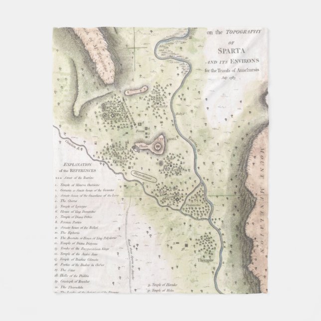 Vintage Karte von Sparta Griechenland (1783) Fleecedecke (Vorderseite)