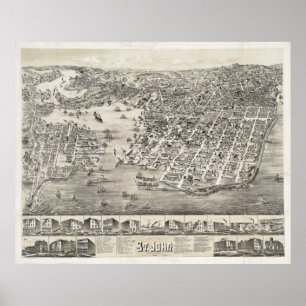 Vintage Karte von St. John New Brunswick (1882) Poster
